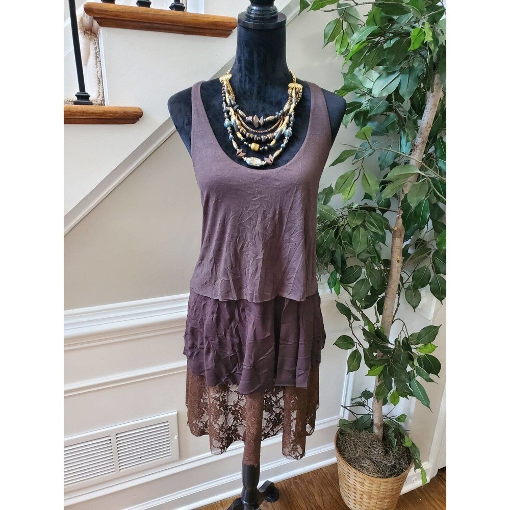 Surrealist Women's Gray Polyester Scoop Neck Sleeveless Knee Length Dress Size 1